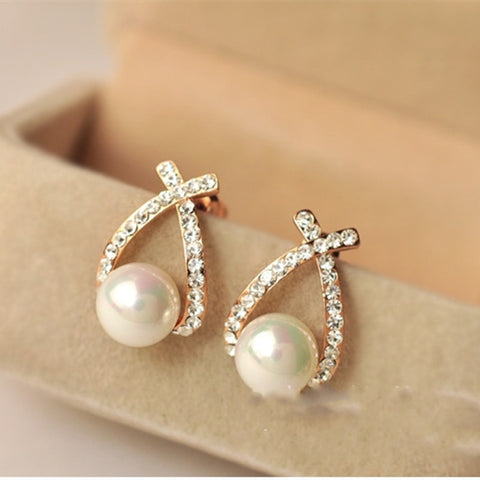 Fashion Jewelry Simulated Pearl Drop Earrings Cute Bowknot Dangle Earrings For Women Shiny Crystal Wedding Jewelry Elegant