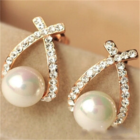 Fashion Jewelry Simulated Pearl Drop Earrings Cute Bowknot Dangle Earrings For Women Shiny Crystal Wedding Jewelry Elegant