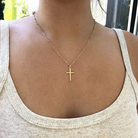 New Arrival  Long Cross Pendant Necklace Collier Femme Gold Silver Cross Choker Necklace Jewelry XL226