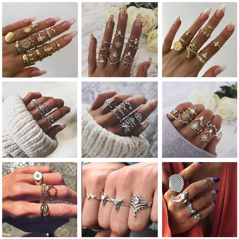 Doocna 20 Style Bohemia Crown Shell Flowers Snake Heart Hollow Geometric Animal High Quality Rings Sets Women Men Party Jewelry