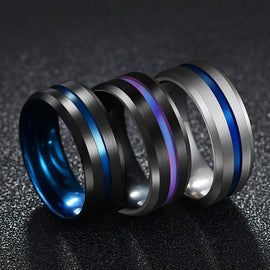 Stainless steel Black Titanium Rainbow Groove Rings Ring Jewelry 8MM Women For Men Wedding