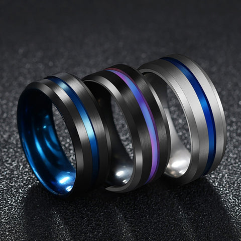 Stainless steel Black Titanium Rainbow Groove Rings Ring Jewelry 8MM Women For Men Wedding