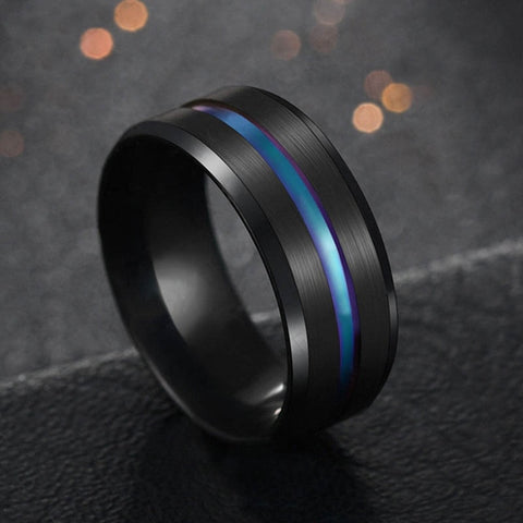 Stainless steel Black Titanium Rainbow Groove Rings Ring Jewelry 8MM Women For Men Wedding