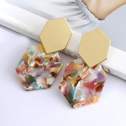 Statement Tortoiseshell Acetate Resin Acrylic Za Drop Earrings colorful Earing Gold Geometric Earings Fashion Jewelry 2019 New