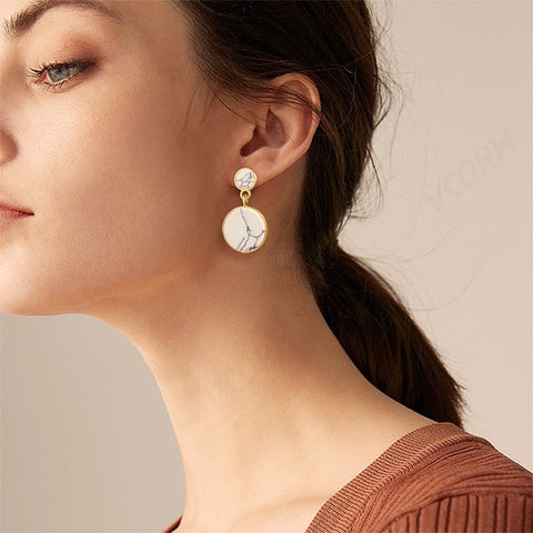 New Cost-effective Fashion Round Dangle Drop Korean Earrings For Women Geometric Round Heart Gold Earrings 2019 Wedding Jewelry