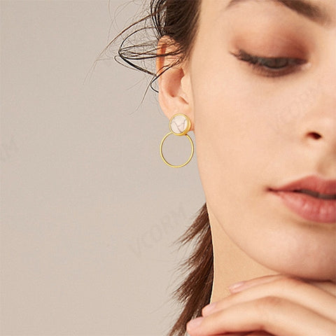 New Cost-effective Fashion Round Dangle Drop Korean Earrings For Women Geometric Round Heart Gold Earrings 2019 Wedding Jewelry