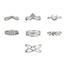 7 Pcs/set Classic Ring Simple Vintage Moon Cross Leaves Geometric Silver Knuckle Joint Finger Rings Women Wedding Gifts Jewelry