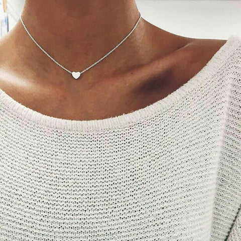 Tiny Heart Choker Necklace for Women gold Silver Chain Smalll Love Necklace Pendant on neck Bohemian Chocker Necklace Jewelry533