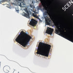 Statement Earrings 2019 Black Square Geometric Earrings For Women Crystal Luxury Wedding Rhinestone Earring Gold Color EB447