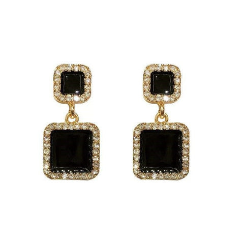 Statement Earrings 2019 Black Square Geometric Earrings For Women Crystal Luxury Wedding Rhinestone Earring Gold Color EB447