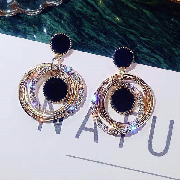 Statement Earrings 2019 Black Square Geometric Earrings For Women Crystal Luxury Wedding Rhinestone Earring Gold Color EB447