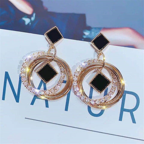 Statement Earrings 2019 Black Square Geometric Earrings For Women Crystal Luxury Wedding Rhinestone Earring Gold Color EB447