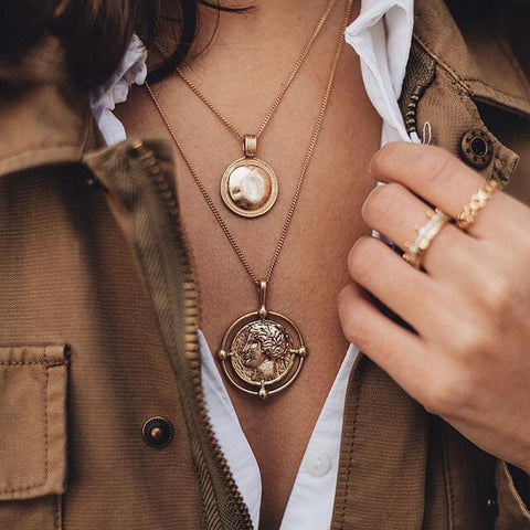 Bohemian Star Moon Multi Layered Necklace Women Choker Vintage Coin Crescent Geometric Pendant Necklace Collier Collares