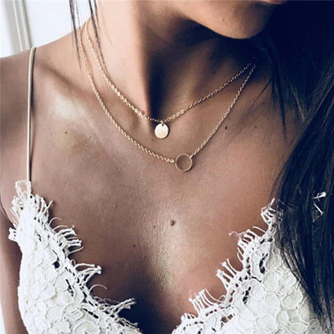 Bohemian Star Moon Multi Layered Necklace Women Choker Vintage Coin Crescent Geometric Pendant Necklace Collier Collares