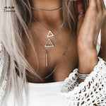 Tocona Bohemian Triangle Bar Stick Pendant Chokers Necklaces Multi Layer Silver Alloy Necklace Collar for Women Jewelry 6424