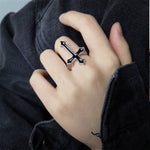 Vintage Hip Hop Punk Silver Color Metal Cross Ring Chain Adjustable Joint Ring Finger Rings for Women men Party Jewelry Gifts