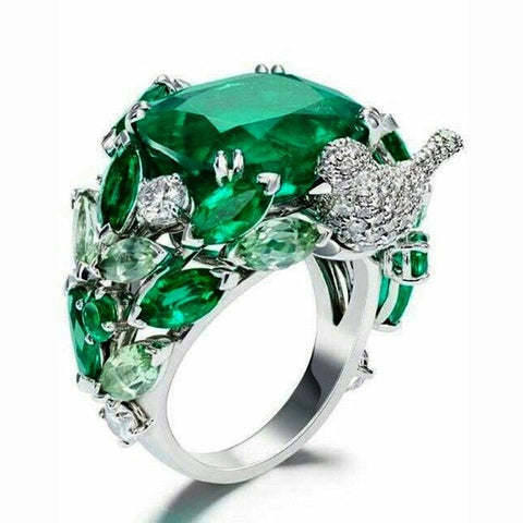 Large Green Stone Ring For Women Wedding Gift Luxury Jewelry Silver Color Cubic Zirconia Ring Bague Femme Anillos Mujer Z5X873