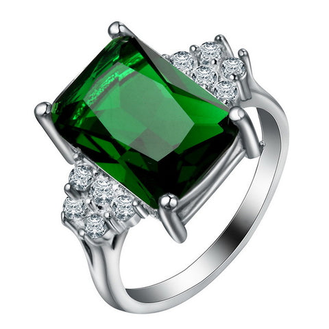 Large Green Stone Ring For Women Wedding Gift Luxury Jewelry Silver Color Cubic Zirconia Ring Bague Femme Anillos Mujer Z5X873