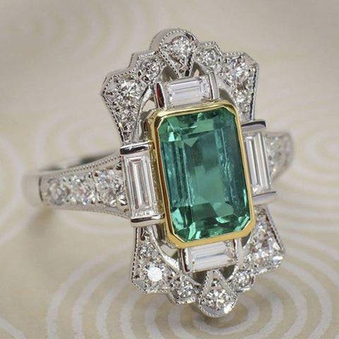 Large Green Stone Ring For Women Wedding Gift Luxury Jewelry Silver Color Cubic Zirconia Ring Bague Femme Anillos Mujer Z5X873