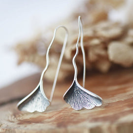 Real 925 Sterling Silver Earrings Long Dangle Earrings Fashion Jewelry Sterling Silver Ginkgo Leaf Drop Earrings for Women