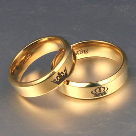 Gold colour King And Queen Stainless Steel Crown Couple Rings Gold Rings For Couples Lovers Love Promise Rings For Men Women