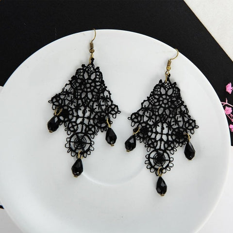 Black Lace Drops Retro Earrings European And American Aliexpress Hot Models Exaggerated Earrings Drop Earrings For Women