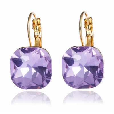 E0257 Fashion Simple Austrian Crystal Dangle Earrings For Women Gold Color Square Shaped Shinning Drop Earrings Female Jewelry