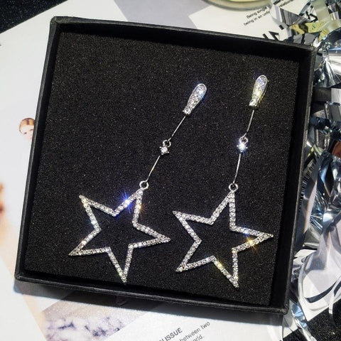 2018 New Fashion Brincos Oorbellen Bijoux Crystal Rhinestone Hollow Five-pointed Star Hanging Earrings Ladies Fashion Jewelry