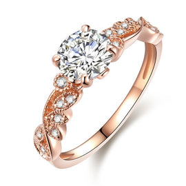 2018 New Rose Gold Color Rings Fashion Retro Flower Cubic Zirconia Engagement Thin Ring Jewelry For Women Dropshipping