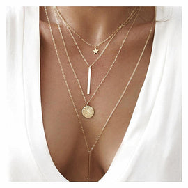 KISSWIFE New Vintage Boho Multi-layer Pendant Necklace for Women Gold Star Horns Metal Necklace Tribal Necklace Collar