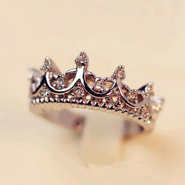 FAMSHIN Fashion Vintage Silver Crystal Drill Hollow Crown Shaped Queen Temperament Rings For Women Party Wedding Ring Jewelry