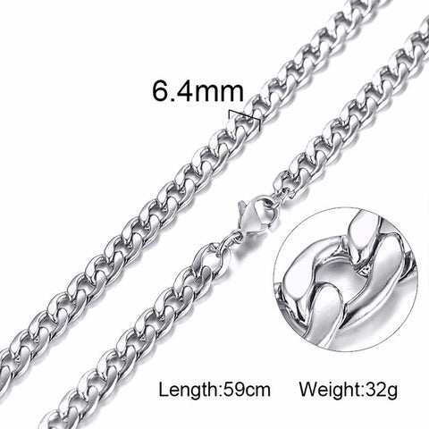 Silver Gold Filled Solid Necklace Curb Chains Link Men Choker Stainless Steel Male Female Accessories Fashion