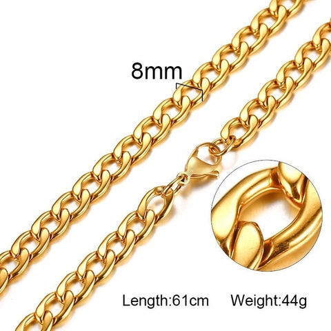 Silver Gold Filled Solid Necklace Curb Chains Link Men Choker Stainless Steel Male Female Accessories Fashion