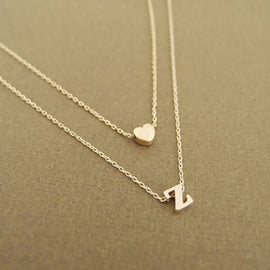 Fashion Tiny Heart Initial Double layer Necklace Personalized Initial Dainty Necklace 26 Letter Name Jewelry girlfriend gift