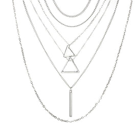 Tocona Bohemian Triangle Bar Stick Pendant Chokers Necklaces Multi Layer Silver Alloy Necklace Collar for Women Jewelry 6424