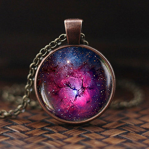 Charming Nebula Necklace Galaxy Space Glass Cabochon Pendant Solar System Jewelry Space Universe Necklace Milky Way Jewelry