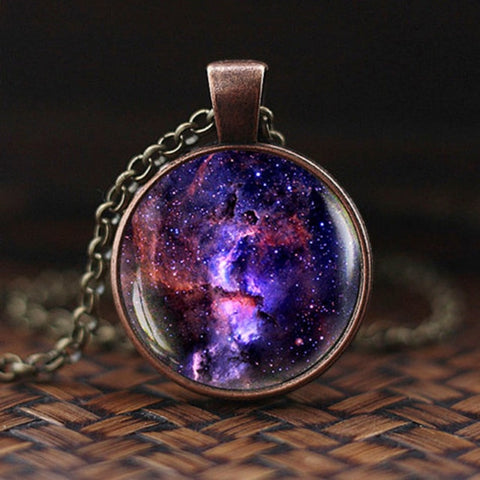 Charming Nebula Necklace Galaxy Space Glass Cabochon Pendant Solar System Jewelry Space Universe Necklace Milky Way Jewelry