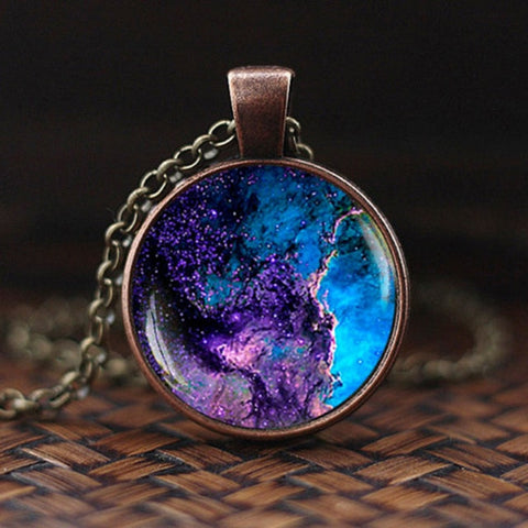 Charming Nebula Necklace Galaxy Space Glass Cabochon Pendant Solar System Jewelry Space Universe Necklace Milky Way Jewelry