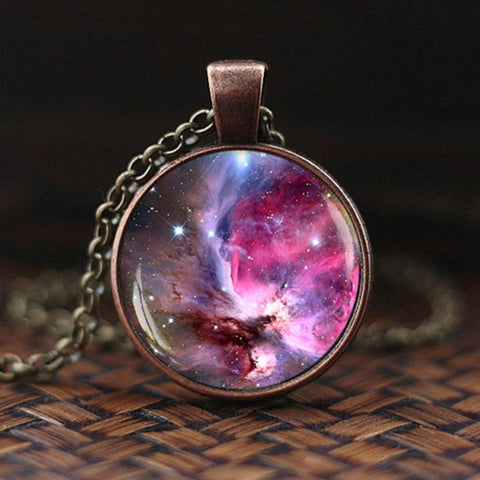 Charming Nebula Necklace Galaxy Space Glass Cabochon Pendant Solar System Jewelry Space Universe Necklace Milky Way Jewelry