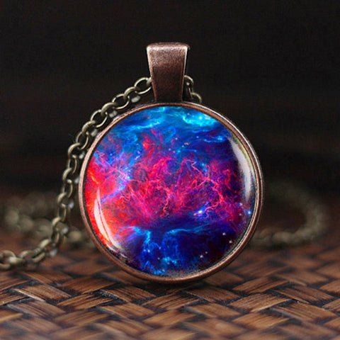 Charming Nebula Necklace Galaxy Space Glass Cabochon Pendant Solar System Jewelry Space Universe Necklace Milky Way Jewelry