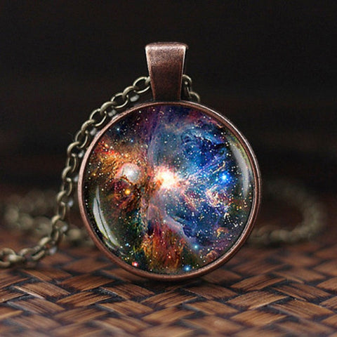 Charming Nebula Necklace Galaxy Space Glass Cabochon Pendant Solar System Jewelry Space Universe Necklace Milky Way Jewelry