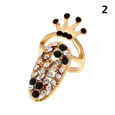 Bowknot Nail Ring Charm Crown Flower Crystal Finger Nail Rings For Women Lady Rhinestone Fingernail Protective Fashion Jewelry