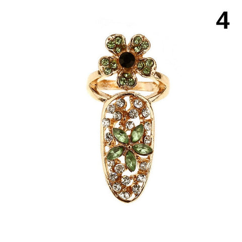 Bowknot Nail Ring Charm Crown Flower Crystal Finger Nail Rings For Women Lady Rhinestone Fingernail Protective Fashion Jewelry