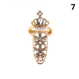 Bowknot Nail Ring Charm Crown Flower Crystal Finger Nail Rings For Women Lady Rhinestone Fingernail Protective Fashion Jewelry