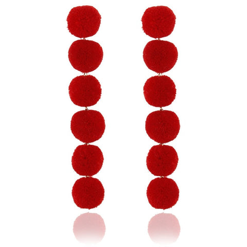 Fashion Elegant Red Black Plush Ball Drop Earrings/Pearl Long Earrings Gift for Wedding Party