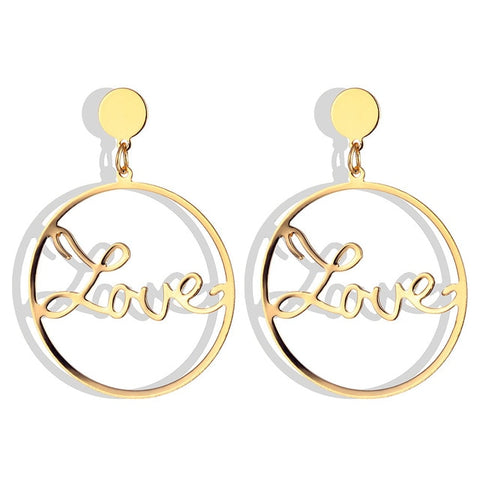 17IF Fashion Big Circle Hollow LOVE Earrings for Women Geometric Round Bohemian Dangle Earrings 2019 Trendy Statement Jewelry