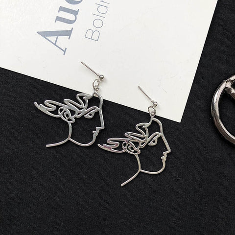 Punk Human Face Drop Earrings For Women Retro Abstract Hollow out Statement Hand Metal Fashion Dangle Earring Jewelry