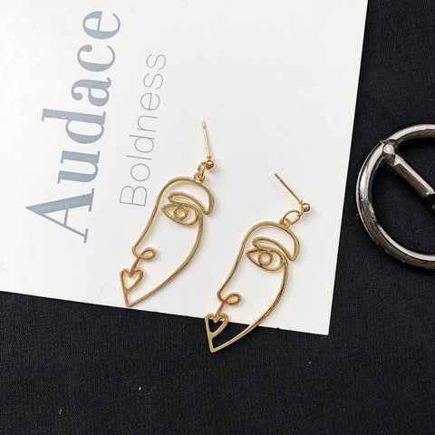 Punk Human Face Drop Earrings For Women Retro Abstract Hollow out Statement Hand Metal Fashion Dangle Earring Jewelry