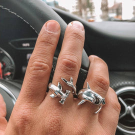 8Seasons New Creative Animals Shark Rings For Women Silver Color Fashion Adjustable Opening Metal Ring Punk Style Party Jewelry