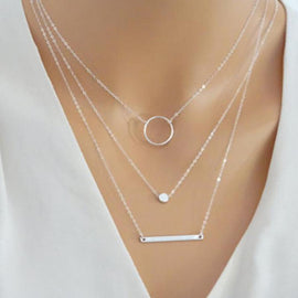 Surou Delicate Layered Necklaces Women Multi Layering Chain Bar Necklace Disc Pendant Charm Statement Necklace Body Colar Bijoux